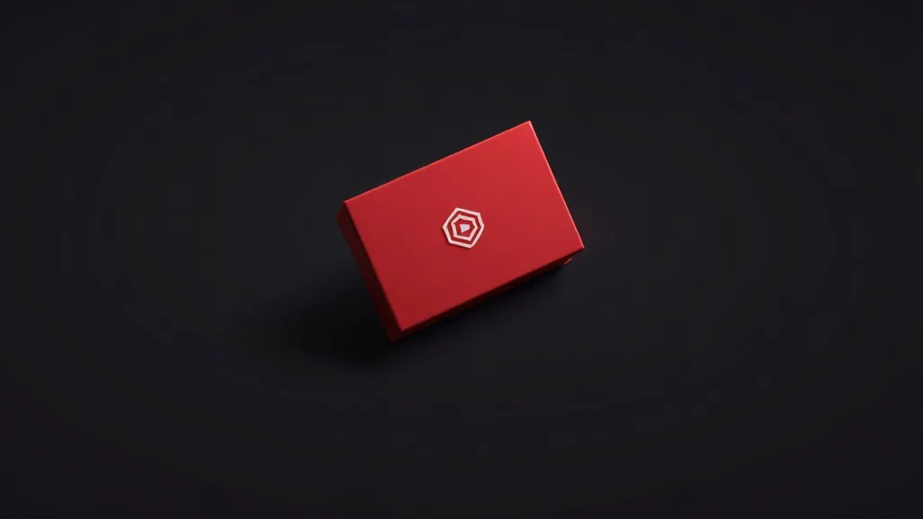 Crvena kutija za brending paket sa belim logotipom na crnoj pozadini za novu firmu
