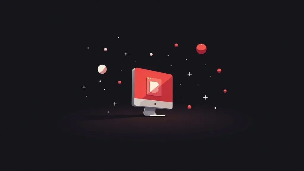Monitor sa crvenim play dugmetom i apstraktnim elementima - brz web sajt za malu firmu