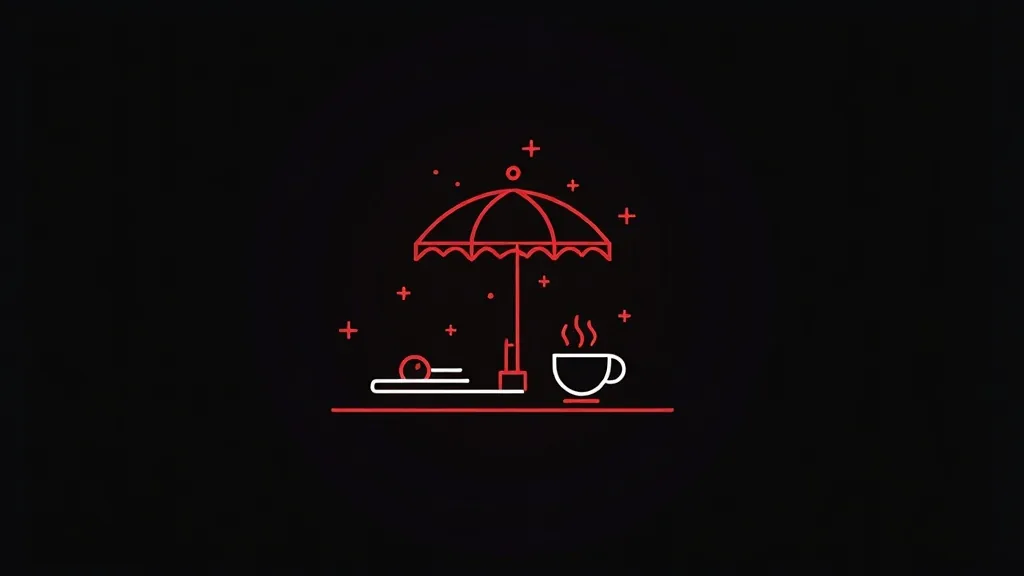 Ilustracija simbola vođenja Instagram profila restorana sa kišobranom, kofom i šoljom kaffe