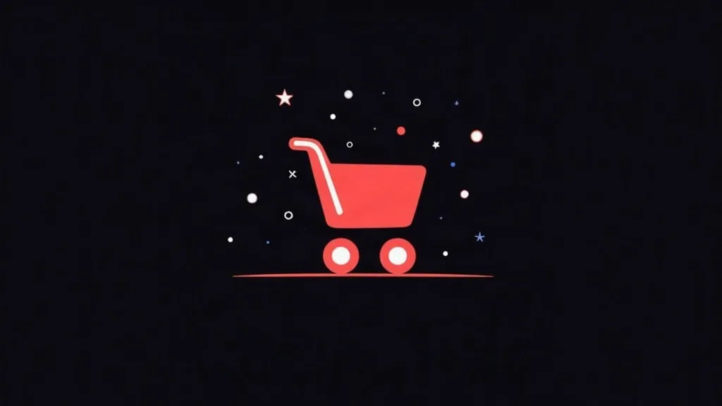 Crvena ikona shopping kola sa točkovima na tamnoj pozadini, simbol za e-trgovinu i online kupovinu