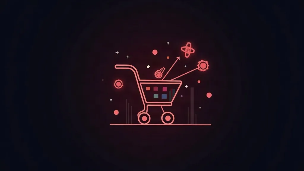 Neonska ikona shopping kola sa proizvodima za e-commerce website mala i srednja preduzeća