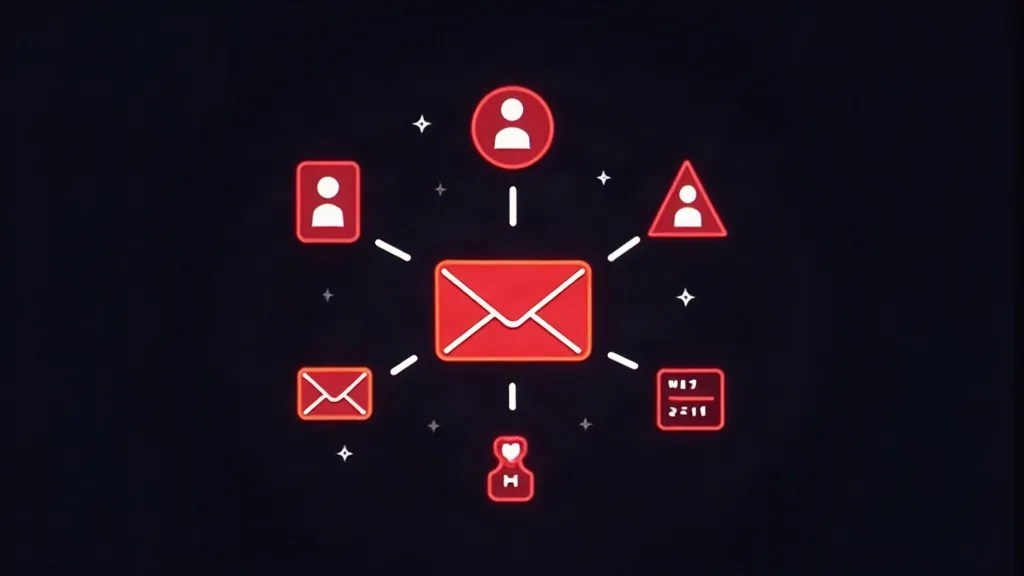 Automatizacija email marketinga - ikone za komunikaciju, korisnike i analitiku povezane sa centralnom kovertom