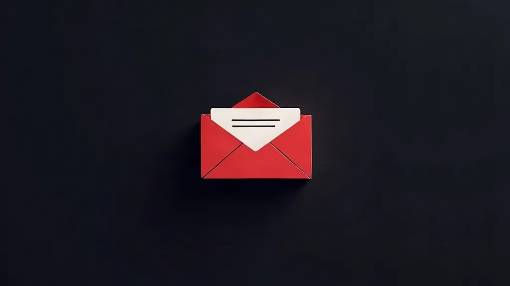 Otvorena crvena koverta sa belom porukom na crnoj pozadini za e-mail marketing