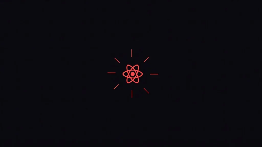 Crvena React atom ikona na crnoj pozadini sa zracima - simboli modernog frontend razvoja