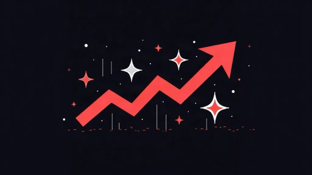Crvena rastuća strelica sa grafikonom i zvezdama, simbol rasta i SEO optimizacije za AI search engine
