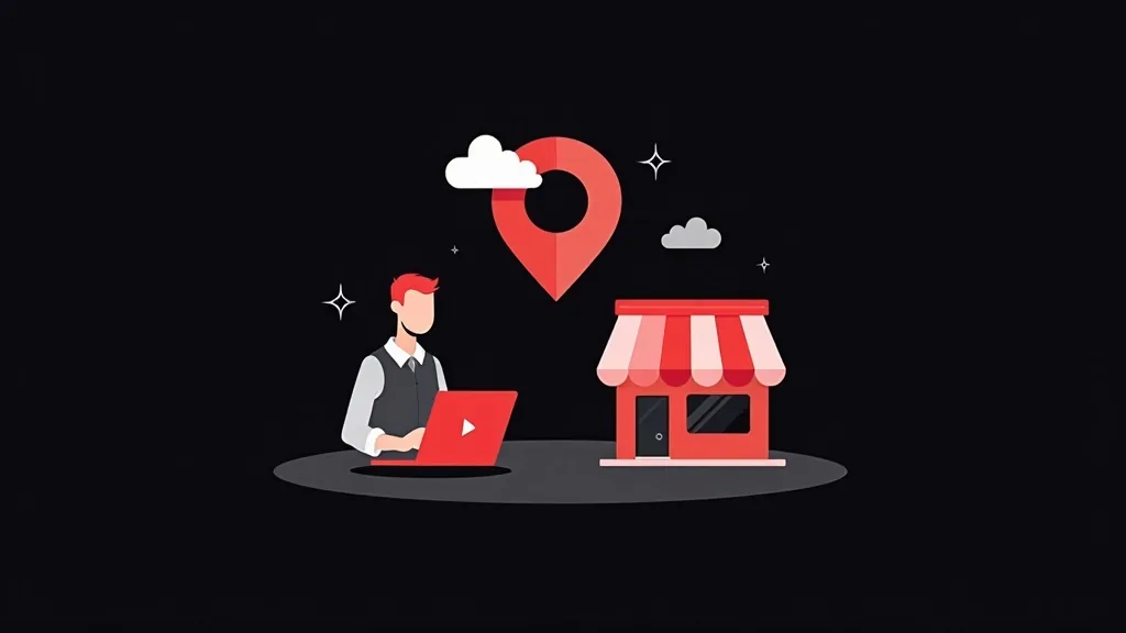 Lokalni preduzetnik sa laptopom i prodavnicom sa GPS markerom - Google My Business optimizacija
