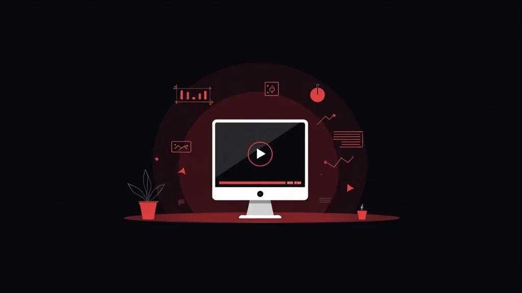Monitor sa video plejerom i ikonama grafika, analitike i marketinga za osnovni poslovni veb sajt