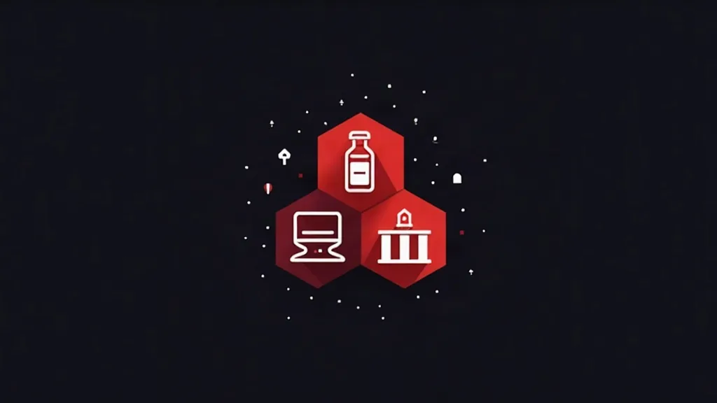 Digitalna transformacija malog biznisa: ikone za tehnologiju, medicinu i bankarstvo povezane u mrežu.