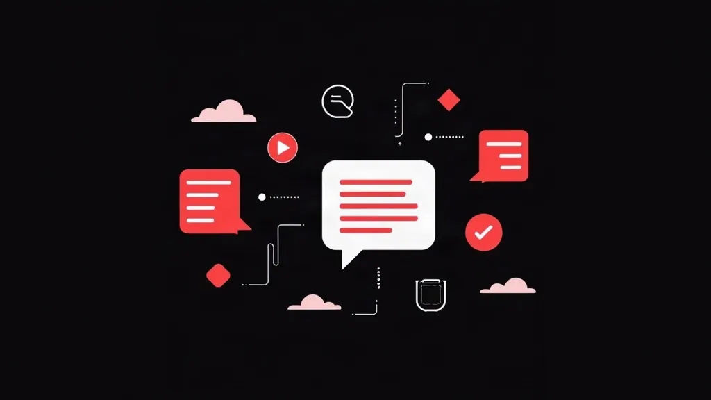 Digitalna komunikacija i AI alati za marketing - ikone chatbota, poruka i oblaka na crnoj pozadini