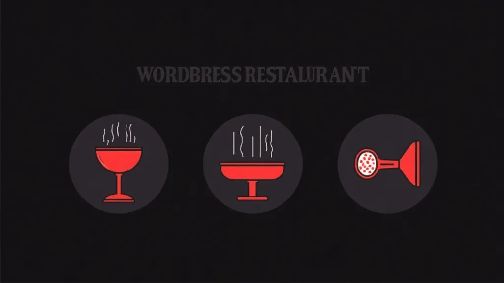 Ikone za restoran - čaša, lonac i špricevalica sa tekstom WordBress Restaurant