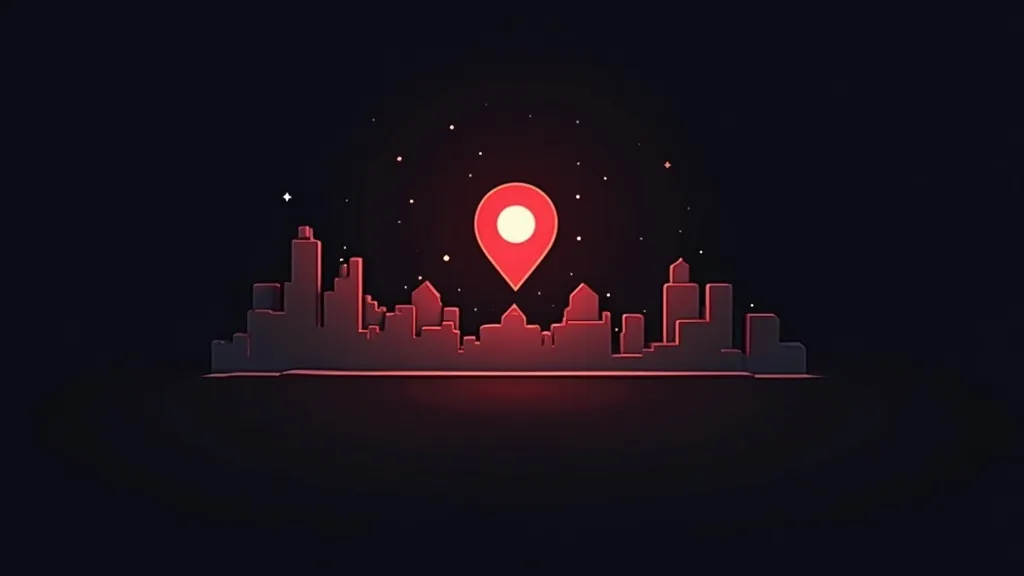 Crvena GPS lokacijska ikona iznad silhuete grada - lokalni marketing mali gradovi Srbije