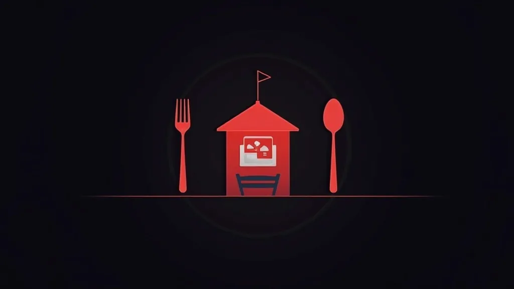 Ikona restorana sa vilajskom, žlicom i zastavom - simbol lokalnog SEO marketinga za ugostiteljske objekte