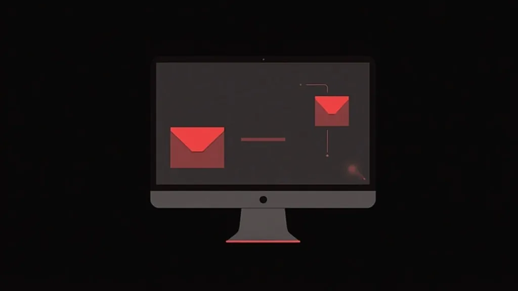 Šema komunikacije e-mail servera sa povezanim kovertama na monitoru, simbolizuje web usluge za male biznise