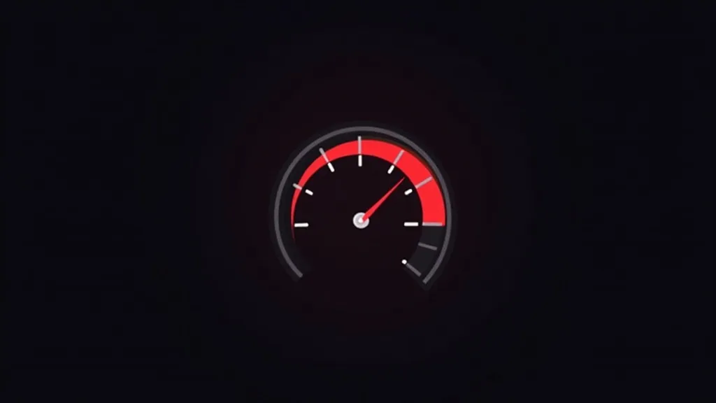 Speedometer gauge sa crvenom zonom koja pokazuje sporu brzinu učitavanja veb sajta