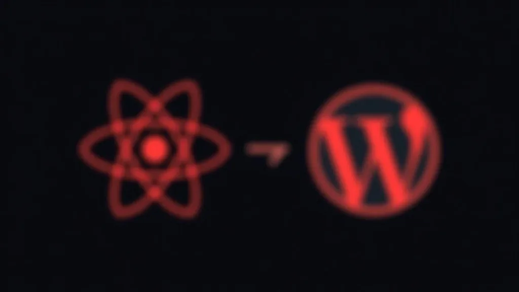 React i WordPress logotipi sa strelicom između njih, simbolizujući poređenje tehnologija za razvoj web sajtova malih firmi