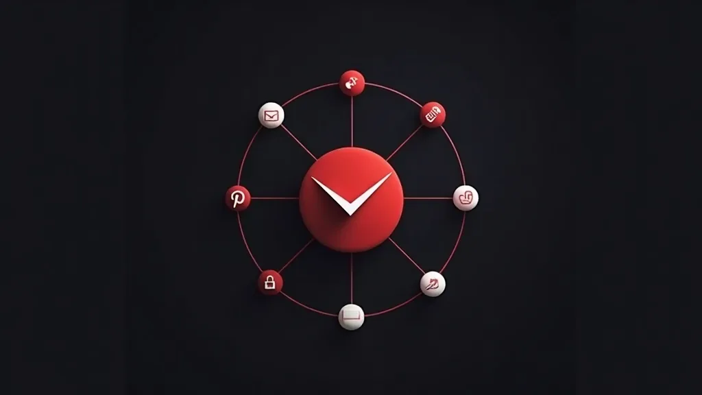 Digitalni marketing sat sa social media ikonama - Pinterest, Instagram, Facebook, email i telegram oko centralnog sata