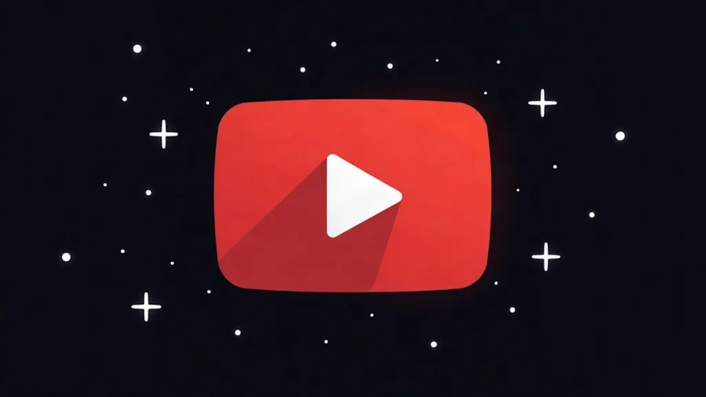 YouTube logo sa play dugmetom na crnoj pozadini sa zvezdama i plusima