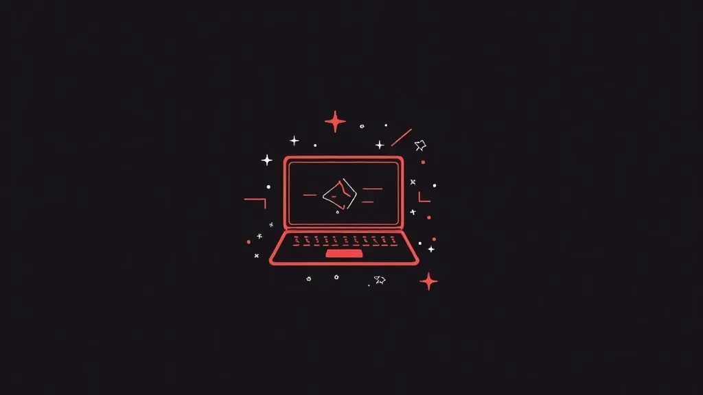 Crveni neonski laptop sa ikonom kocke na ekranu, ilustracija za web sajt od tri stranice.