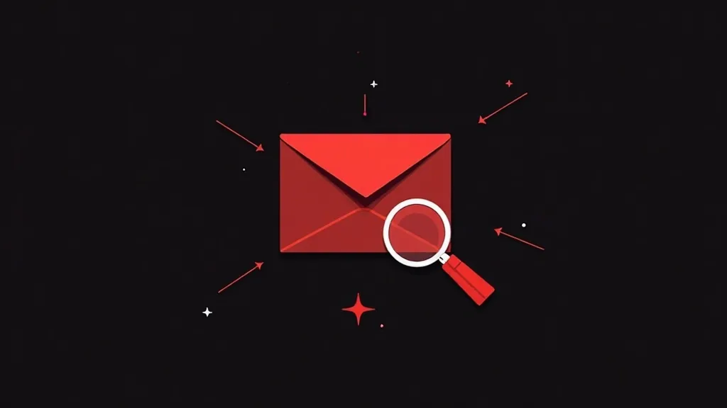 Ikonična ilustracija crvene koverti sa lupom i strelicama - email marketing i branding za mala preduzeća