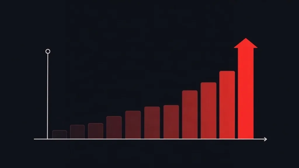 Grafikon rasta web sajta tokom vremena sa crvenim stubovima i strelicama koje pokazuju pozitivan trend ulaganja